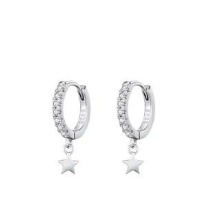 Boucles d'Oreilles Créoles Pendantes Étoile en Argent Sterling 925 Exquise Incrustation de Zirconia Style Ins Bijoux de Mode