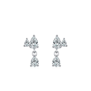 Elegant 925 sterling silver drop earrings featuring triple pear-cut cubic zirconia stones