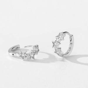 Boucles d'oreilles créoles étoiles en argent 925 avec pierres de zircone cubique