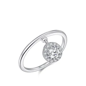 925 Sterlingsilber Ring Mit Rundem Beweglichem Anhänger Mikroeingelegte Zirkonia Minimalistisch Elegant Fingerring Für Damen Schmuck Geschenk