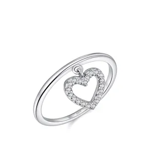 925 Sterling Silver Movable Heart Pendant Ring Micro Inlaid Zirconia Minimalist Elegant Jewelry Gift For Women Silver Ring