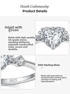 Détail macro de la bague coeur en argent S925 avec zircon 5A et poinçon pur