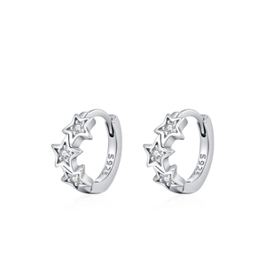 Boucles d'oreilles créoles étoiles en argent S925 avec zircons scintillants pour femme
