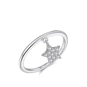 Bague Pendentif Étoile en Argent Sterling S925 Délicat Zirconia Étincelant Charme Mobile Bague Minimaliste pour Femme Bijoux de Mode
