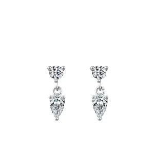 Boucles d'Oreilles Clous en Argent Sterling 925 Goutte d'Eau Zirconia Minimaliste Pendantes Zirconia Poire pour Femme Bijoux Cadeau