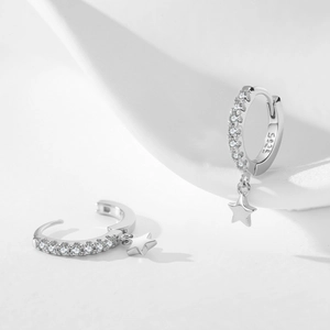 Boucles d'oreilles créoles en argent sterling 925 avec pendentif étoile et zircons