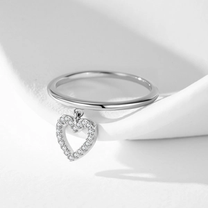 925 sterling silver ring featuring a hollow heart pendant with micro-set zircon accents