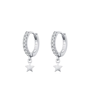 Boucles d'oreilles créoles en argent 925 avec pendentif étoile scintillante et zircons