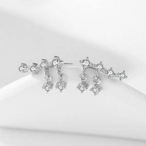 925 sterling silver star fringe earrings with zircons in a minimalist geometric design