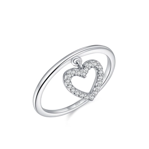 Elegant 925 sterling silver ring with a dangling heart pendant and cubic zirconia accents