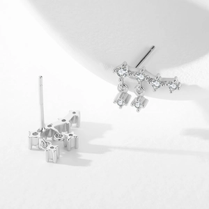 Sparkling 925 silver fringe stud earrings with zircon stars and elegant tassel design
