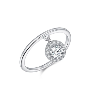 S925 Sterling Silber Ring mit rundem Zirkonia-Anhänger und feiner Silber-Metallband