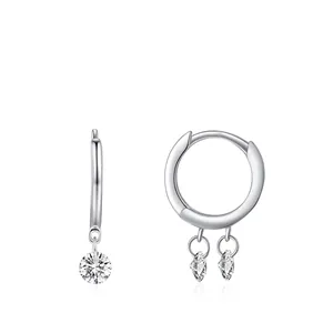 Élégantes Boucles d'Oreilles Créoles Pendantes en Argent Sterling 925 avec Zirconia Rond Bijoux Minimalistes pour Femme Style OL