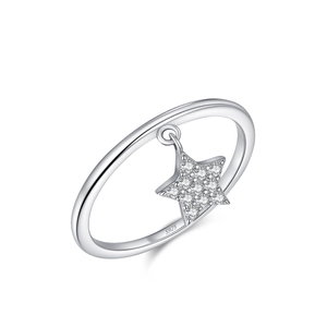 Bague étoile minimaliste en argent sterling S925 avec zircons scintillants paves