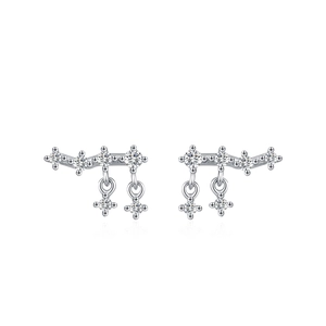 925 sterling silver star fringe earrings with sparkling zircon tassels on a white base