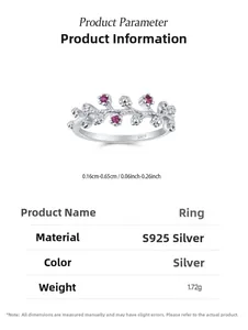 Details des S925 Sterling Silber Rings mit Rankenblumen und magenta Edelsteinen