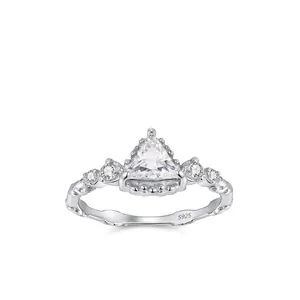 Vintage 925 Sterling Silver Triangle Zircon Ring For Women Light Luxury Geometric Inlaid Zirconia Fine Jewelry Wedding Party Gift