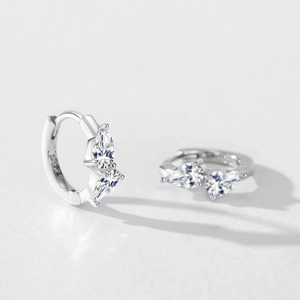 S925 sterling silver hoop earrings with dual pear-shaped cubic zirconia droplets