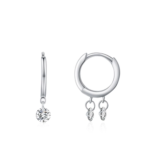Élégantes boucles d'oreilles créoles en argent 925 avec pampilles en zircon cubique