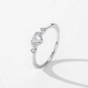 Bague élégante en argent 925 avec zircon en forme de cœur et accents brillants