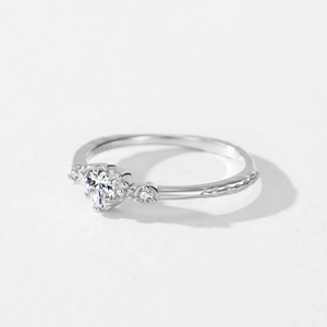 Bague élégante en argent S925 avec zircon en forme de cœur et anneau texturé vague