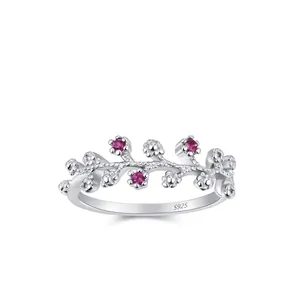 Eleganter 925 Sterlingsilber Pflaumenblüte Rebe Ring Für Damen Design Zirkonia Rosa Stein Eingelegt Mode Fingerring Schmuck