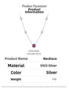 Detail specifications of S925 silver necklace with pink gemstone and 40+5cm chain length