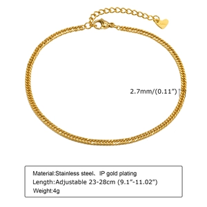 Golden double layer stainless steel anklet with lobster clasp and heart charm