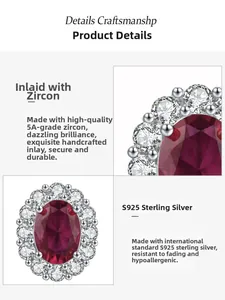 Macro shot of 925 sterling silver luxury red zircon stud earring with micro-pave setting