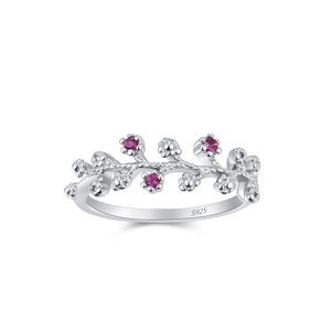 Eleganter Ring aus 925 Sterlingsilber im Zweigdesign mit drei pinkfarbenen Edelsteinen