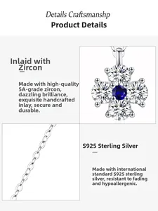 Détail du pendentif tournesol en argent S925 avec pierre bleue et oxydes de zirconium