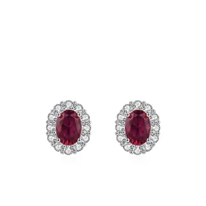 925 Sterling Silver Luxury Red Zirconia Stud Earrings For Women Oval Halo Vintage New Year Fashion Jewelry Accessaries