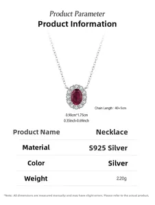 Detailed size parameters of 925 sterling silver necklace with oval ruby pendant