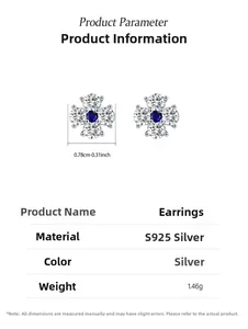 Detail of 925 sterling silver blue clover earrings with dimensions and weight specs