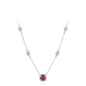 925 Sterling Silver Red Zirconia Pendant Necklace For Women Elegant Geometric Shining Stone Clavicle Chain Light Luxury Jewelry Gift