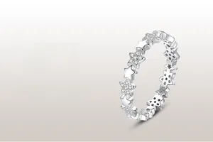 Macro detail of S925 sterling silver star ring featuring micro-inset zircon stones