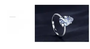 Macro detail of pear-cut cubic zirconia ring with secure 4-prong setting and silver band