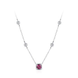 Elegant 925 sterling silver necklace featuring a ruby corundum and sparkling zircon gems