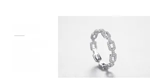 Macro shot of S925 sterling silver chain ring with pave-set cubic zirconia stones