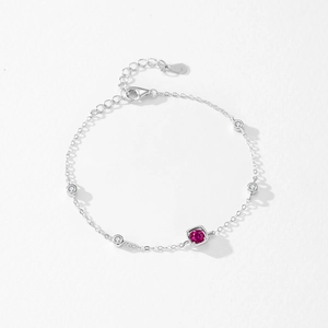925 silver bracelet featuring square red ruby centerpiece and sparkling round zircons