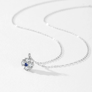 Collier en argent sterling 925 avec zircon saphir bleu et cristaux pavés brillants