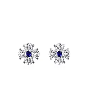 Elegant 925 Sterling Silver Blue Flower Stud Earrings For Women Zirconia Inlaid Four Leaf Clover Wedding Party Jewelry