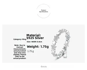 S925 sterling silver star ring detail with 4mm width and weight of 1.75g specification