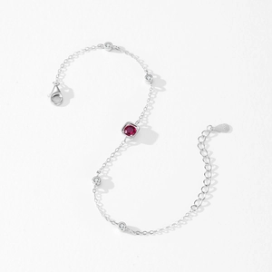 925 Sterling silver bracelet with rose red square gemstone and cubic zirconia accents