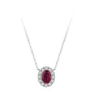925 Sterling Silver Red Ruby Oval Pendant Necklace Elegant Zirconia Halo Choker For Women Wedding Party Jewelry Gift