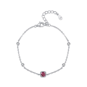 925 sterling silver bracelet with pink square stone and white sparkling crystals