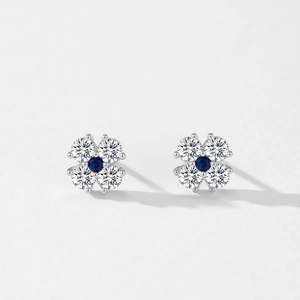 Elegant 925 sterling silver blue clover stud earrings with sparkling cubic zirconia accents