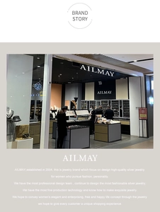AILMAY brand history detail showing offline silver jewelry store established in 2004