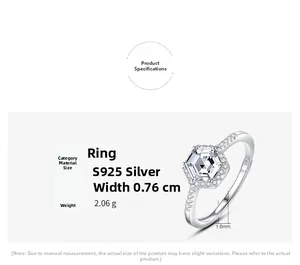Détail d'une bague en argent S925 avec diamant simulé hexagonal de 1 carat brillant