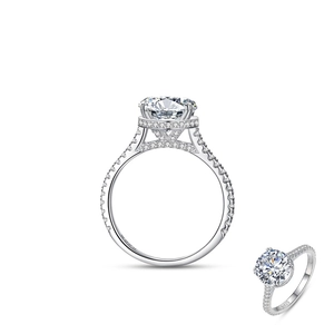 Luxurious S925 sterling silver four-prong 2ct simulated diamond ring on white background